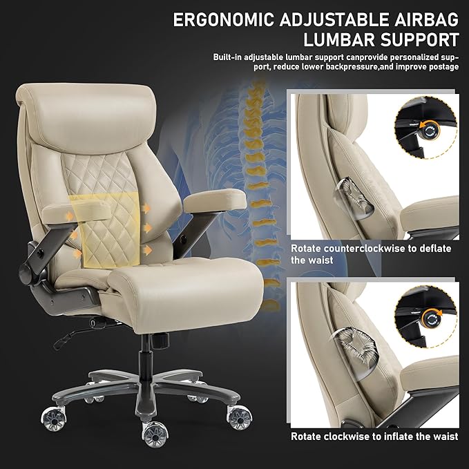 DYHOME 700LBS Heavy Duty Office Chair with 4D Armrest, Comfy Big and Tall Executive Office Desk Chair, Ergonomic Computer Chair with Pocket Spring Cushion & Lumbar Support, Dual Rubber Wheel (Beige)