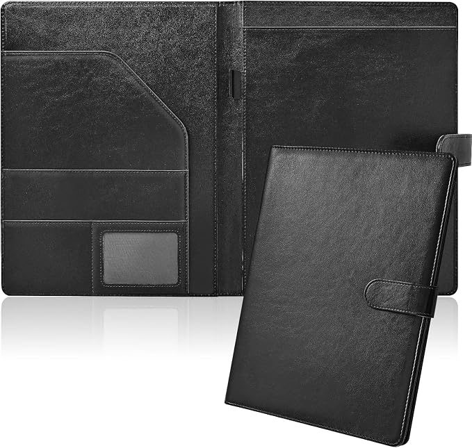 Padfolio Portfolio Folder,Faux Leather Legal Pad Holder,Interview Resume Folder with Document Organizer & Business Card Holder,Letter-Sized Notepad Holder (Black)