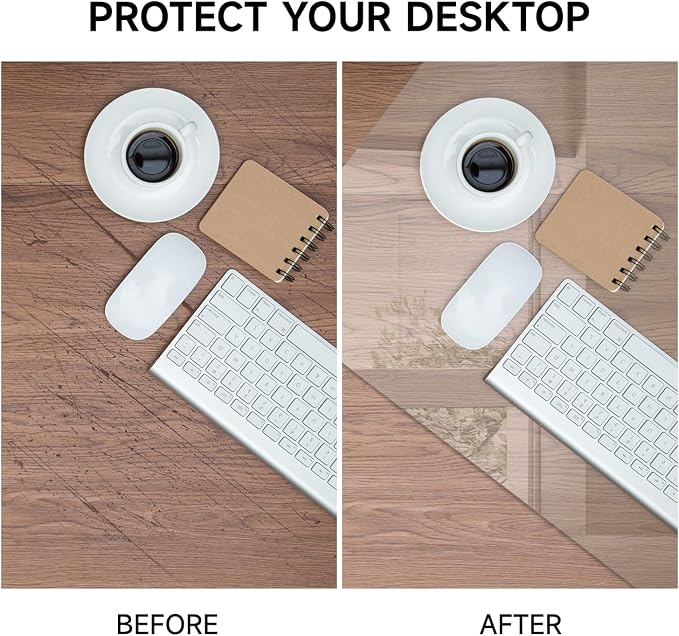 VASUHOME 24" x 18" Clear Tempered Glass Desk Mat - Multi-Functional Desk Pad for Keyboard and Monitor Protection, Dry Erase Surface, Ideal Table Top Protector for Home & Office