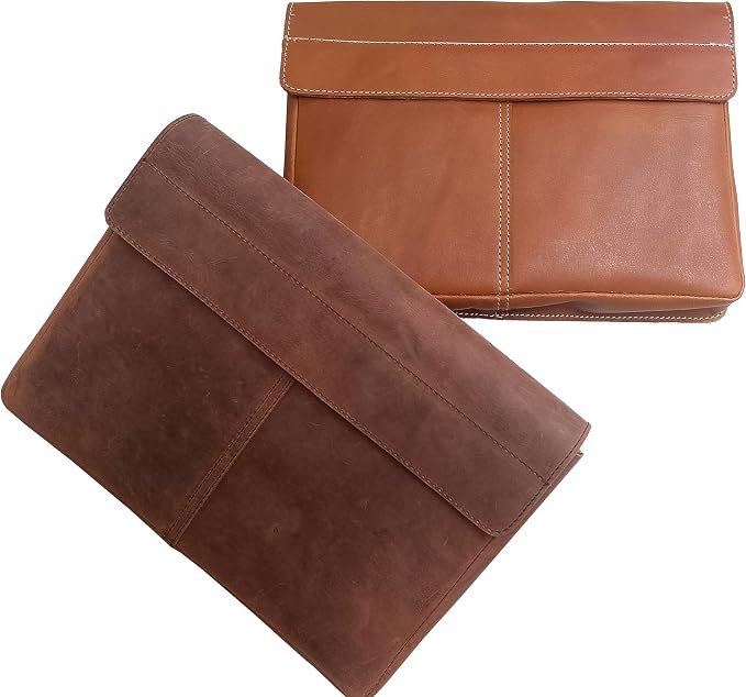 Calyx Leather Folder, Full Grain Leather File Folder Organizer Document Holder, Leather Portfolio for Men – Spacious Leather Folio Laptop Sleeve Case for 13" Laptops, MacBook & Tablets (Rustic Brown)