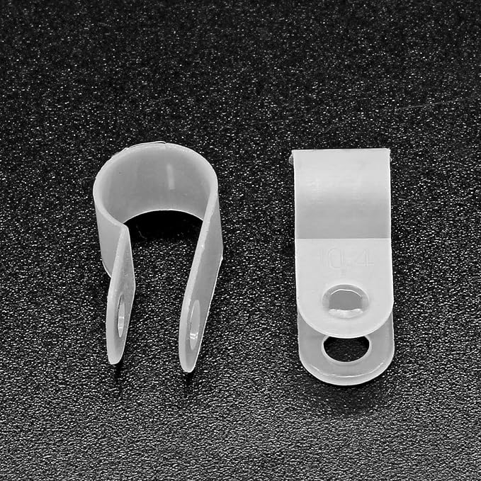 60pcs 3/8 Inch Nylon Cable Clamps, White R-Type Wire Cable Clips | M4 Screws, Screw Mounting Cord Fastener, Wire Conduit Clamp, Wire Management