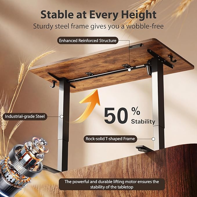 Cubiker Standing Desk, 48x24 Inches Sit Stand Home Office Desk, Electric Stand up Desk, Adjustable Desk with Splice Board, Black Frame/Rustic Brown Top