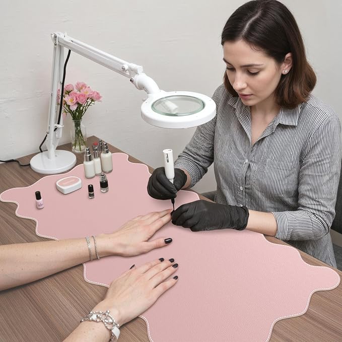 iCasso Pink Leather Desk Mat,Extra Large Scalloped Mouse Pad for Desktop,Waterproof PU Nail Table Mat,Cute Keyboard Mats for Women Girl,Non-Slip Desk Cover Mat for Office Home Dorm