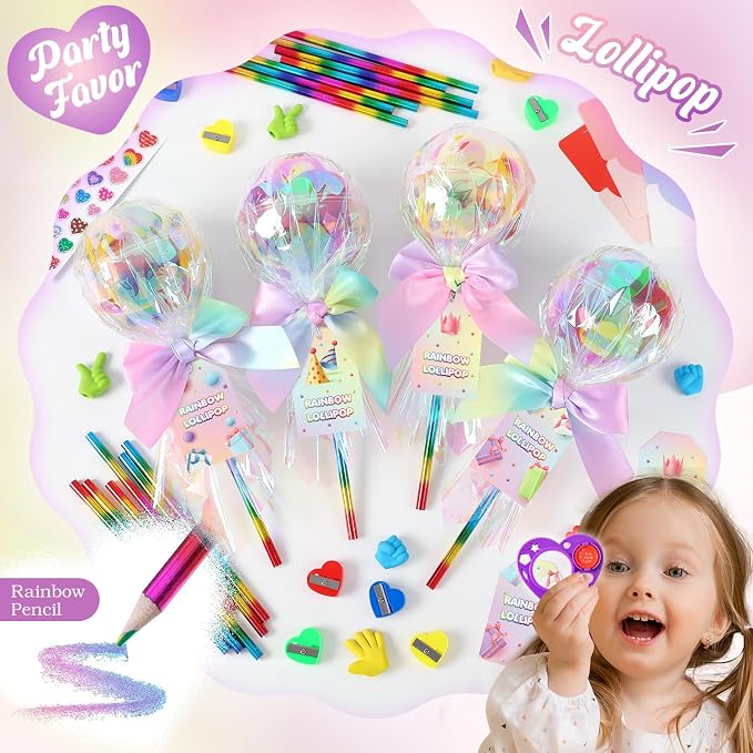 24 Pack Giant Rainbow Stationery Set Party Favors & Goodie Bags for Kids, Return Gifts for Birthday Party, Classroom Rewards Prizes & Gifts Exchange for Students, Back to School Stationery Gift.