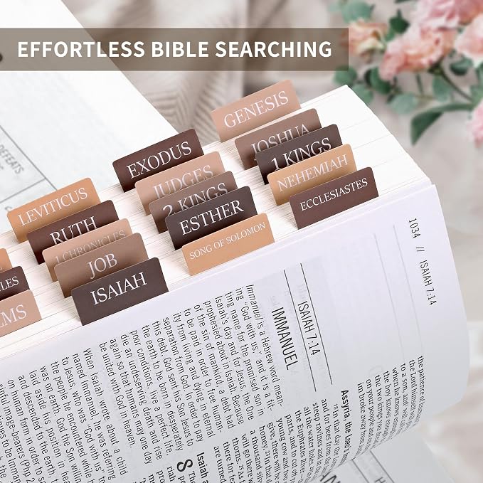 Bible Tabs for Women & Men, Bible Tabs for Study Bible, Large Print Neutral Bible Tabs for Easy Navigation, Bible Index Tabs, 66 Tabs Old & New Testament, Extra 9 Blank Tabs - Bed of Oak