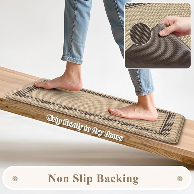 KIMODE Kitchen Mats Cushioned Anti Fatigue, Jute Geometric Kitchen Rugs Set | Padded Kitchen Floor Mats Non Slip, Spring Standing Mats for Kitchen Decor Bathroom Sink Laundry Office Desk 17"x47"+17"x29"