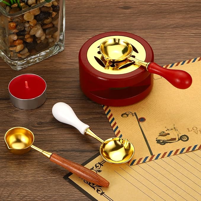 PATIKIL Wax Seal Kit, Wax Seal Warmer with Melting Spoon Retro Melt Stove Pot Furnace Tool for Sealing Beads Stamp Letter Envelope, Red
