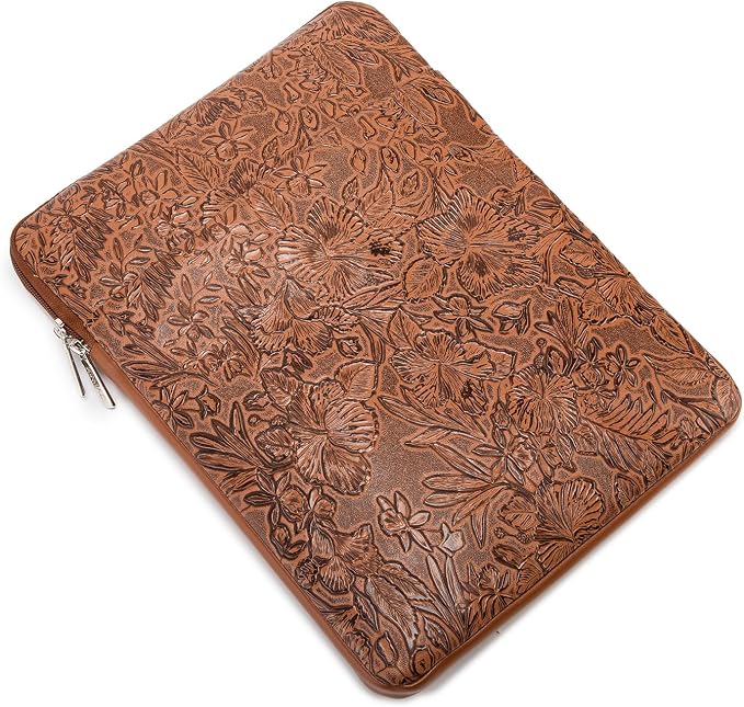 Kinmac 360° Protective Vertical Laptop Sleeve Case Cover Bag (Coffee Flower PU, 13.5 inch-14 inch)