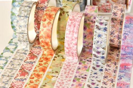 Flowers Washi Tape Set 30 Rolls Floral Patterns Decorative Skinny Slim Masking Tapes for Arts, DIY Crafts, Journals, Planners, Scrapbook, Wrapping (Blossoms Flourish)
