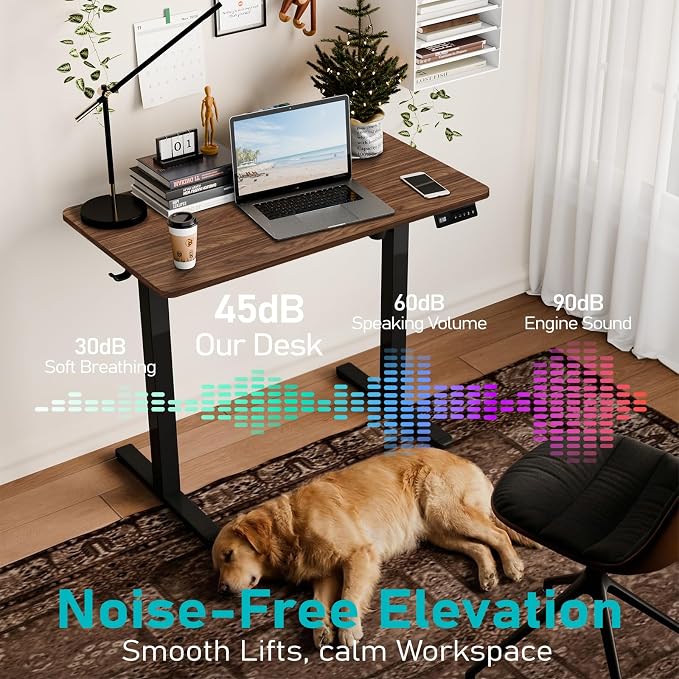 35" Electric Standing Desk, Small Sit Stand up Desk, Dark Walnut | Height Adjustable Computer Desk for Home Office, Compact Work & Gaming Desk with Cable Management and Stable Steel Frame