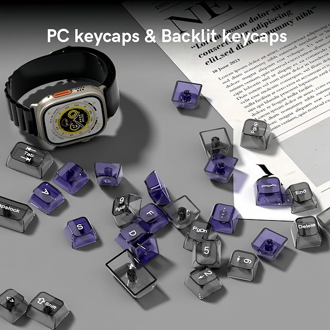 dagaladoo Clear keycaps,Transparent Keyboard keycaps,Jelly Key caps Set,Shine Through keycap,MDA Profile Keyboard caps for Mx Switches Mechanical Keyboard (Purple and Grey)