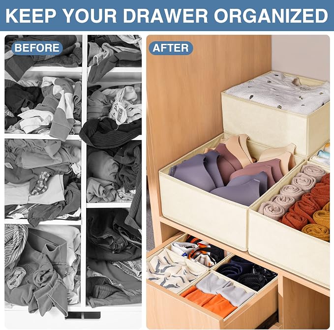 Drawer Organizer Clothes, 24 Pack Dresser Organizer Bins for Nursery Bedroom, Closet Organization and Storage Dividers for Clothing, Baby Clothes, Underwears, Socks (Beige)