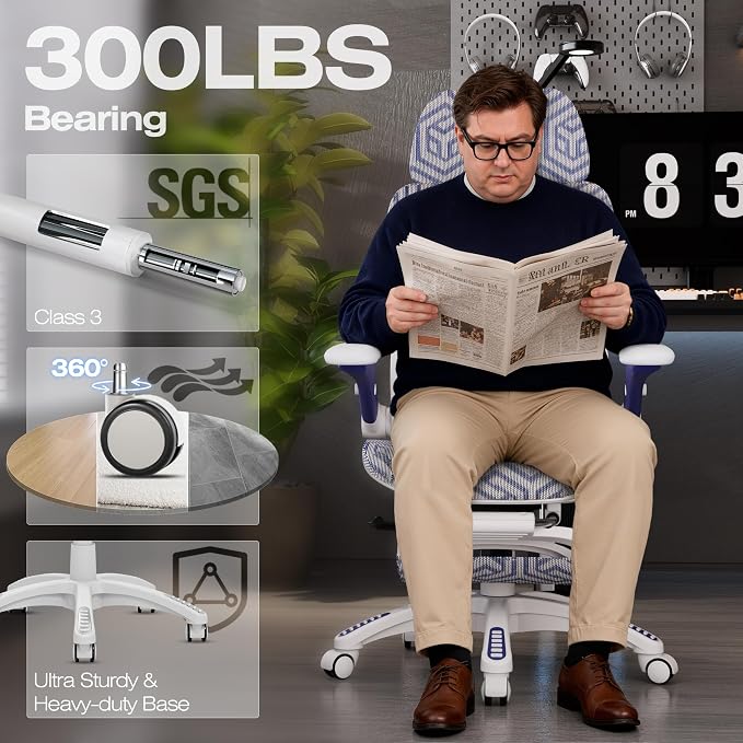 ELABEST X100 Ergonomic Mesh Office Chair with Footrest, Big and Tall Home Desk Chair with 5D Flip-Up Arms, Adjustable 3D Lumbar Support, Gaming & Executive Computer Chair (Cybernetic Pulse)
