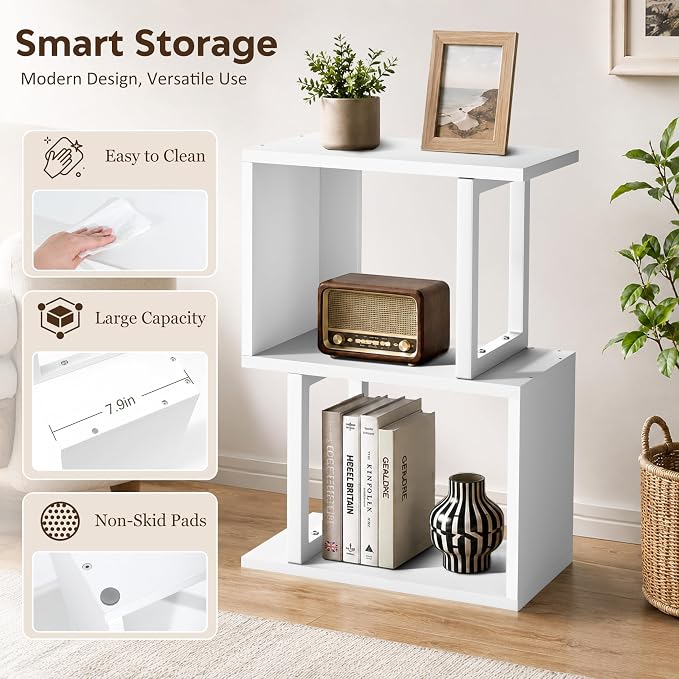 Desk Shelf Organizer, Small Desktop Bookshelf Wood, White | Dorm Desk Hutch, 3-Tier, Desktop Organizer Shelf Storage Unit, for Home, Dorm, Office