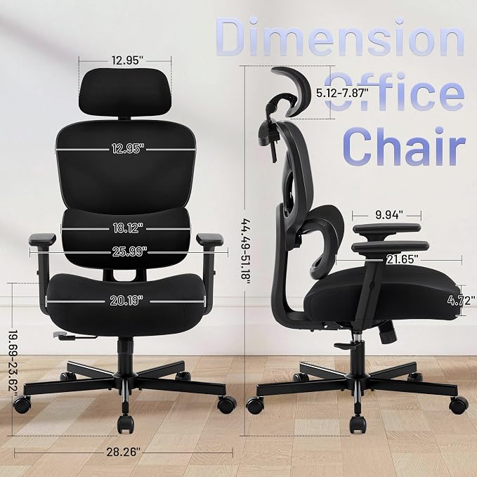 AreShark Ergonomic Office Chair - High Back Breathable Mesh Desk Chair with Lumbar Support & Adjustable Headrest - Rolling Swivel Reclining Comfy Computer Gaming Chair with 2D Armrests for Home Office