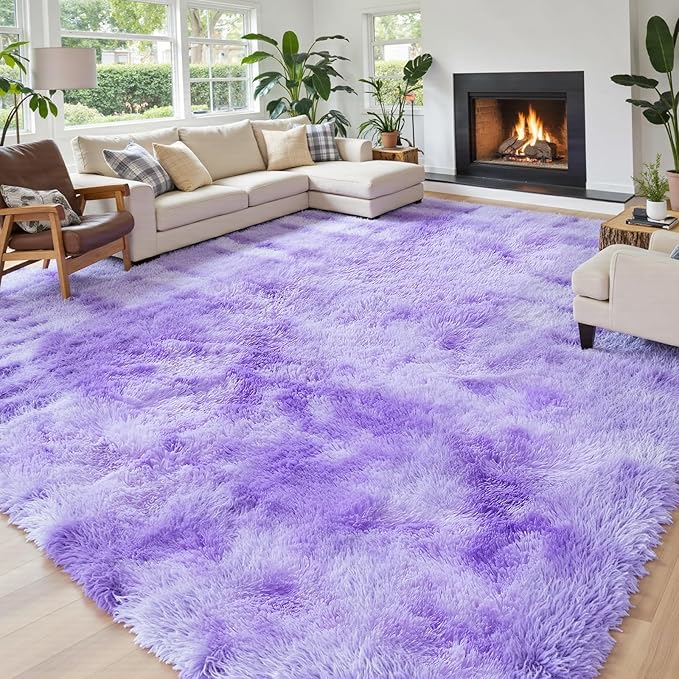 Area Rugs 10x14 Living Room, Shaggy Carpet Soft Plush Furry Bedside Rug Large Area Rugs for Bedroom Home Decor Anti Slip(10 x 14, Purple Starry)