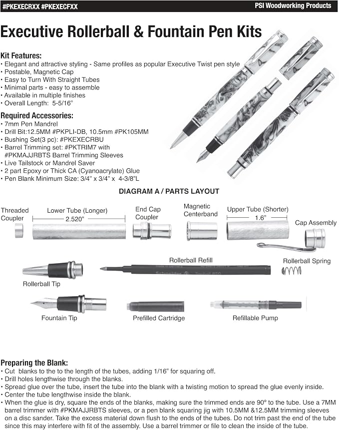 Executive Fountain Pen Kit with Magnetic Cap in Gun Metal