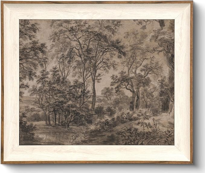 Framed Canvas Wall Art for Living Room Decor, Vintage Neutral Brown Woodland Landscape Painting Farmhouse Canvas Prints Artwork, Antique Wall Pictures Decor for Bedroom Gallery Office, Bathroom Wall Decor - 10x12Inch