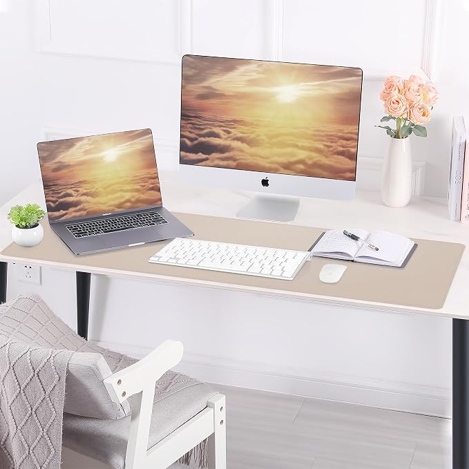 AFIING Cork Desk Mat 47" x 23.6", Dual-Sided Natural Cork & PU Leather Desk Pad, Non-Slip Waterproof Large Mouse Pad for Office, Home & Gaming, Beige