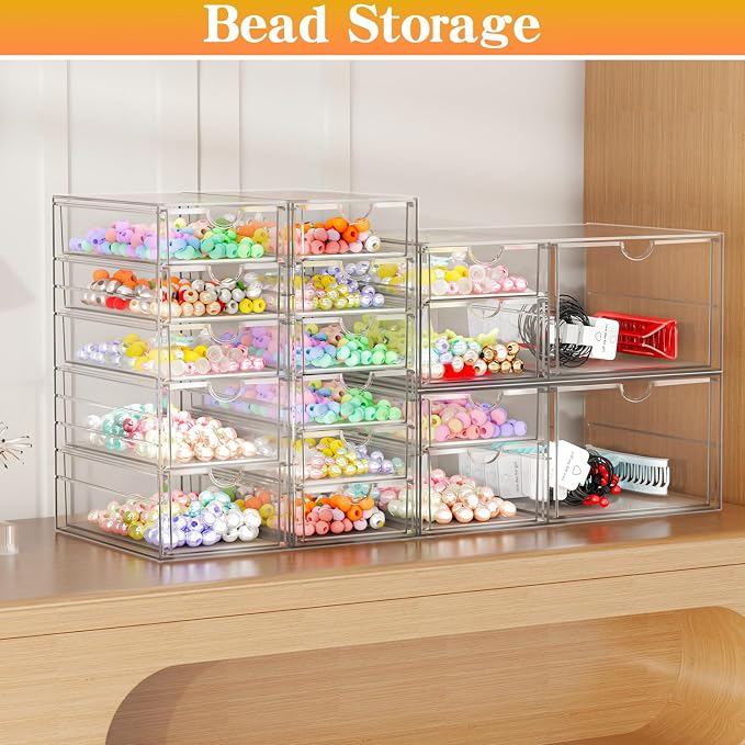 ARSTPEOE Acrylic Organizer with 6 Drawers, Bathroom Counter Organizer, Makeup Desk Organizers, Office Supplies, Storage Drawers for Cosmetic, Pencil, Coffee