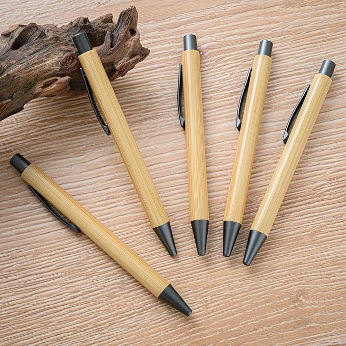 Gullor Natural Bamboo Retractable Ballpoint Pen, Sustainable Pens for Journaling Writing Office Supplies Eco Friendly Pens, 10 Pieces