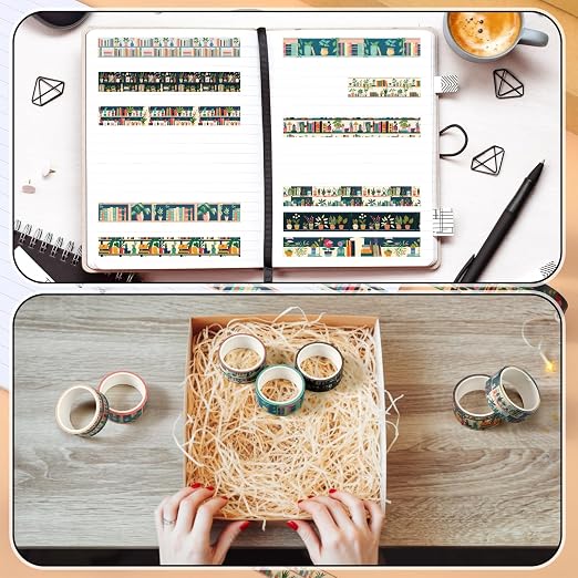 24 Rolls Book Washi Tape Gifts Bulk Back to School Bookcase Vintage Washi Tape Stickers for Journaling DIY Crafting Wrapping Gifts Scrapbook Planner for Book Lovers Students Readers Teachers
