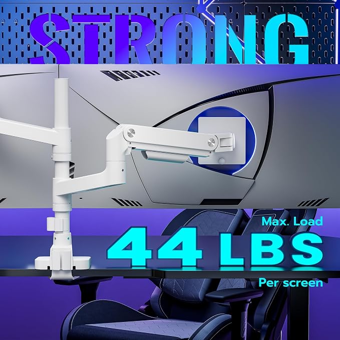 Dual Monitor Arm Desk Mount for 17-49 Inch Monitors, White | Heavy Duty Monitor Mount Stacked Monitor Arm Desk Holds 44 lbs
