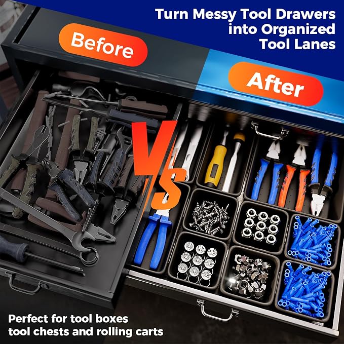 16 PCS Extra Small Parts Organizer Trays for Nuts, Bolts, Screws, Washers and Electrical Connectors, Desk Drawer Organzier Bins for Toolbox, Hardware Cabinet and Workbench (XS_16pcs_Black)