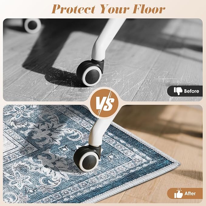 Office Chair Mat for Hardwood Floor & Tile Floor, 36"x48"Anti-Slip Under Desk Carpet Protector for Rolling Computer Chair Mat, Machine Washable Office Area Carpet (Chenille,Blue)
