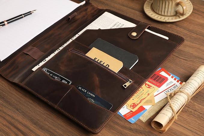 Personalized Leather Padfolio for Lefty, Business Portfolio Binder with Notepad Holder, Legal Pad Portfolio Folder for Men/Women - Khaki