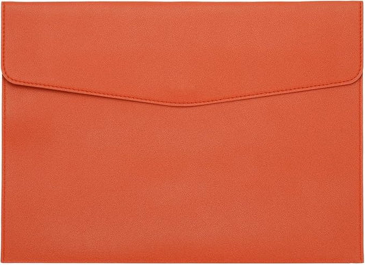 PATIKIL PU Leather A4 File Folder, Document Holder Filing Organizer Portfolio Envelope Folder Case with Snap Closure for Letter Receipt Style 2, Orange