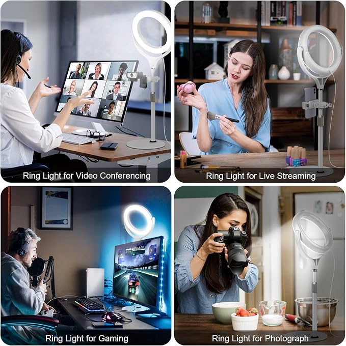 8 inch Desk Ring Light with Stand, Adjustable Zoom Lighting for Computer | Circle Light for Video Conference, Zoom Calls, Virtual Meeting, Video Recording, Streaming, Podcast, Webcam