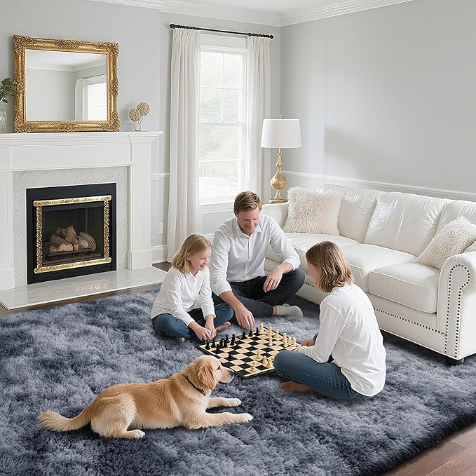 yongyangjuxin Fluffy Rug Shag Area Rug, Mottling Dark Grey 6x9 Area Rugs for Living Room, Large Shag Area Rugs for Bedroom Room Home Decor, Upgrade Anti-Skid Rectangular Fuzzy Rugs