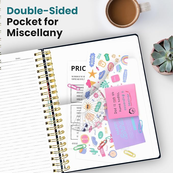 Large Spiral Lined Notebooks for Work with Removable Dividers & Tabs, 8.5"x11" Pretty Hardcover 5 Subject Notebook Journal for Women, College Ruled, Perfect for Study & Office Organization, 280 Pages,Cactus Garden