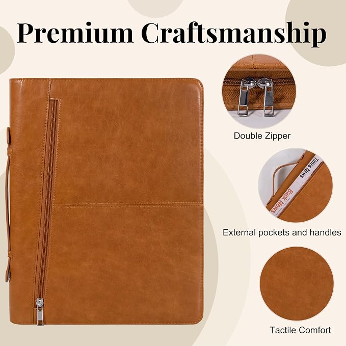 Calfinder Personalized Portfolio for Women&Men, Free Name Engrave,Customized Leather Padfolio, Business Portfolio with Zipper and Handle for Ipad, Document