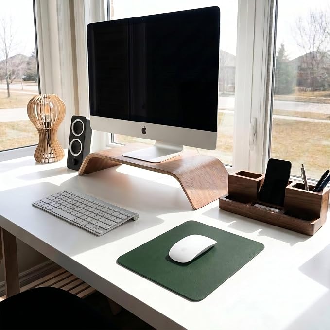 Leather Desk Pad Protector, Waterproof Mouse Pad, PU Desk Mat, Office Desk Cover, Desk Writing Mat for Office/Home/Work/Cubicle (Green/Gray) 9x8 in