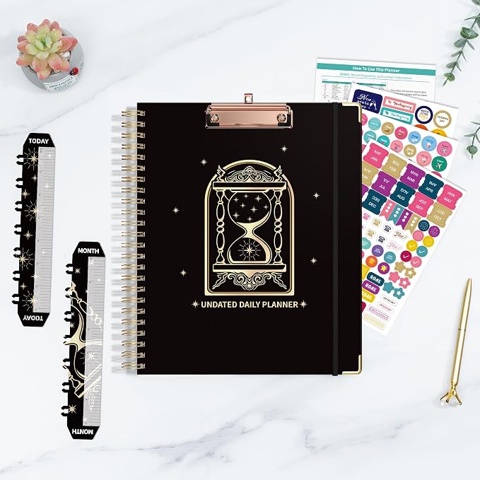Ospelelf Spiral Bound Undated Planner Daily Weekly Monthly Student Planner 2026 Black Hourly Work Planner Hardcover 8.5 x 11