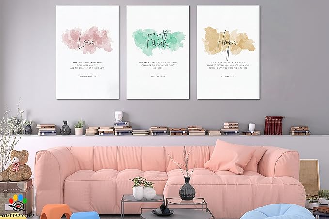 3 Piece Inspirational Wall Art - Love Faith Hope Office Quotes Pictures for Wall Decor, Motivational Canvas Wall Art for Women, Inspirational Poster Framed Artwork for Home, School Decor 20”x30”x3Pcs