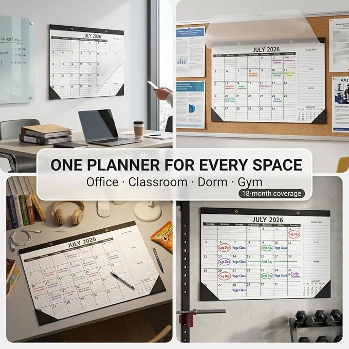 Desk Calendar 2026-2027 - 18 Month Large Monthly Calendar (July 2026 - Dec 2027), 17" x 12" Desktop & Wall Calendar with Thick 120 GSM Paper, Corner Protector for Home, School and Office