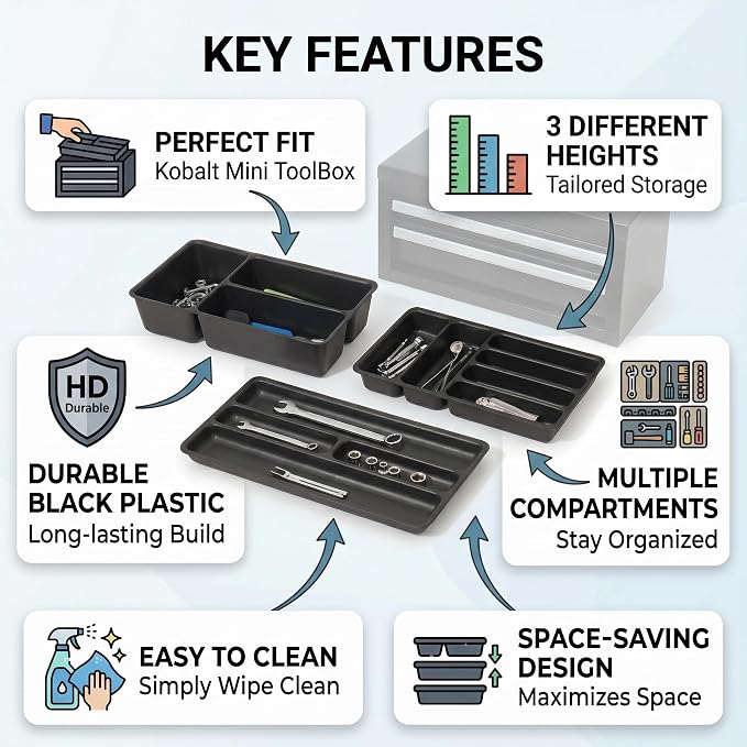 6 Pcs Tool Box Organizer Tray Divider Set for U.S. GENERAL Mini Steel Toolbox,Tool Desk Drawer Organization, Toolbox Accessories&Organizer,Storage Solution for Screws, Bits & Tiny Tools