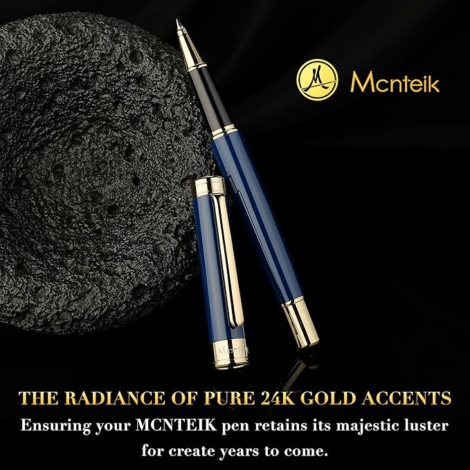 Blue Lacquer Rollerball Pen - Stunning Luxury Pen, 24K Gold Plating, Schmidt Refill, Precision Flow Ink, Fancy Roller Ball Gift Set for Men & Women, Professional, Executive Office, Nice Pens