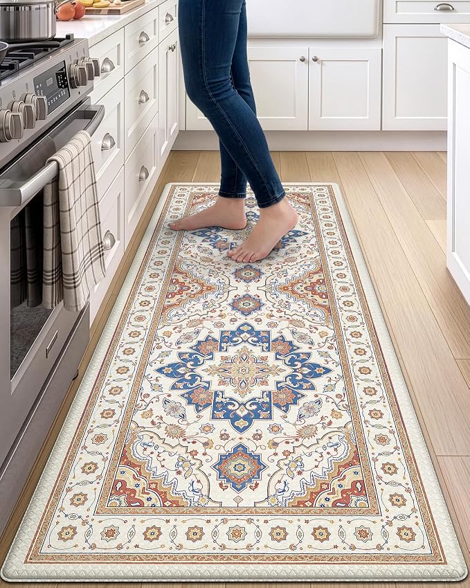DEXI Kitchen Mats for Floor Cushioned, 23x59 Extra Large Wide Runner Rug Non Slip, Waterproof Soft Comfort Standing Padded Anti Fatigue Decorative, Beige