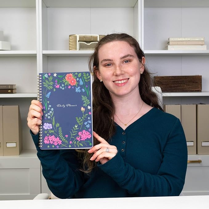 BLU MONACO | Daily Planner Undated Notebook | Navy Floral Spiral Hourly To Do List Planner | 160 Pages 80 Days | Organizer for Work Business School Appointments