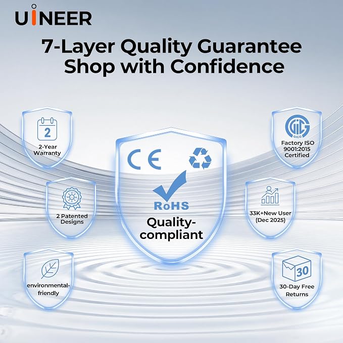 Uineer Vertical Ergonomic Mouse, Wireless Bluetooth Mouse, 3-Device,Quiet | Switch among 3 devices; side scroll wheel supports horizontal navigation for documents and spreadsheets.