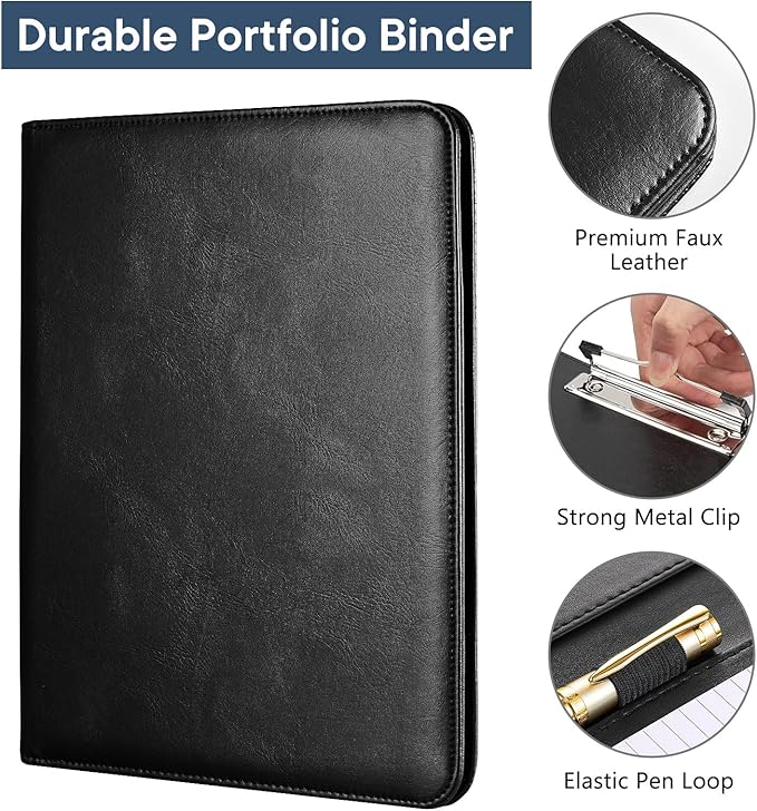OOWOLF Padfolio with Clipboard Portfolio Binder for Resume, Legal Document, Business Office Conference, Legal Pad Portfolio Folder for A4 Letter Size Notepad, 8.5 x 11 2-Pack, with 1 Ruled Notebook