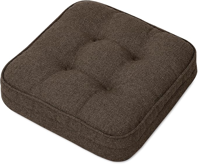 GOFORIT Chair Cushions,Tufted Shredded Memory Foam Chair Pads, Non-Slip Seat Cushions with Removable Cover,16'' x 16'', Brown