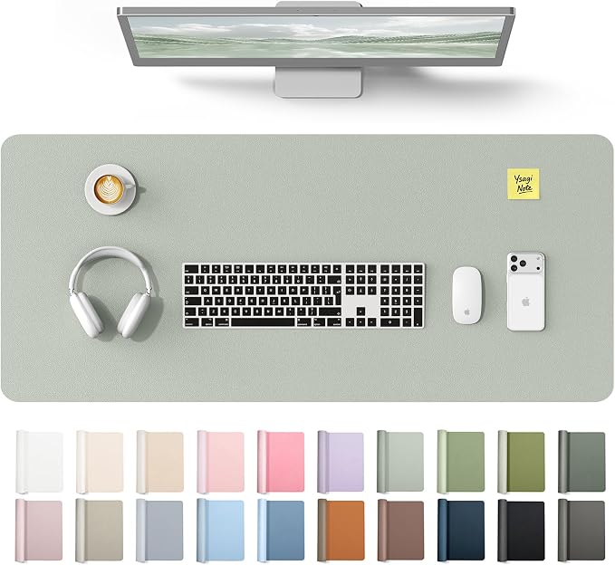 YSAGi Leather Desk Protector, Office Mat, Large Mouse Mat, Non-Slip PU Leather Blotter, Laptop Desk Mat, Waterproof Writing Pad for Office and Home(Grayish Green, 42" x 17.2")