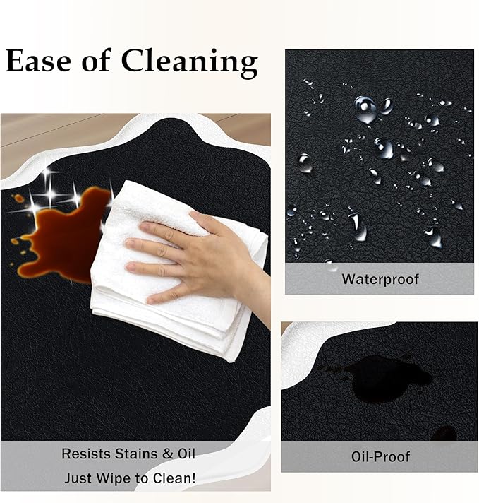 Scalloped Black White Kitchen Mats Rugs Sets of 2 Cushioned Anti Fatigue Floor Mat Waterproof Kitchen Rugs Non Slip Foam Comfort Standing Mat for Sink Laundry