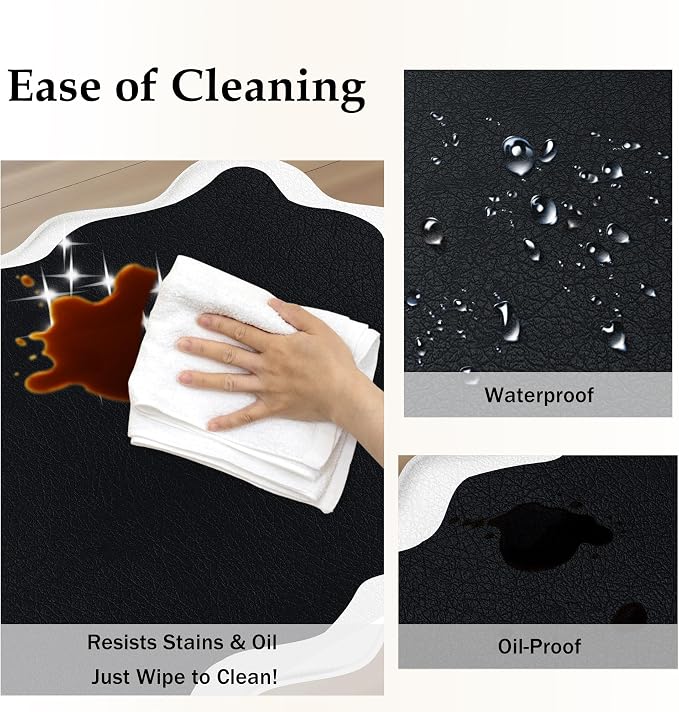 Arenarug Scalloped Black White Kitchen Mats Rugs Sets of 2 Cushioned Anti Fatigue Floor Mat Waterproof Kitchen Rugs Non Slip Foam Comfort Standing Mat for Sink Laundry, 17.3"x30"+17.3"x59"