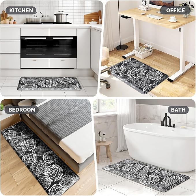 LuxStep Kitchen Mat Waterproof Kitchen Rugs for Floor Cushioned Anti-Fatigue Mat Non-Slip Standing Desk Mat Comfort Floor Mats for House Sink Office 17.3" x 39" Black